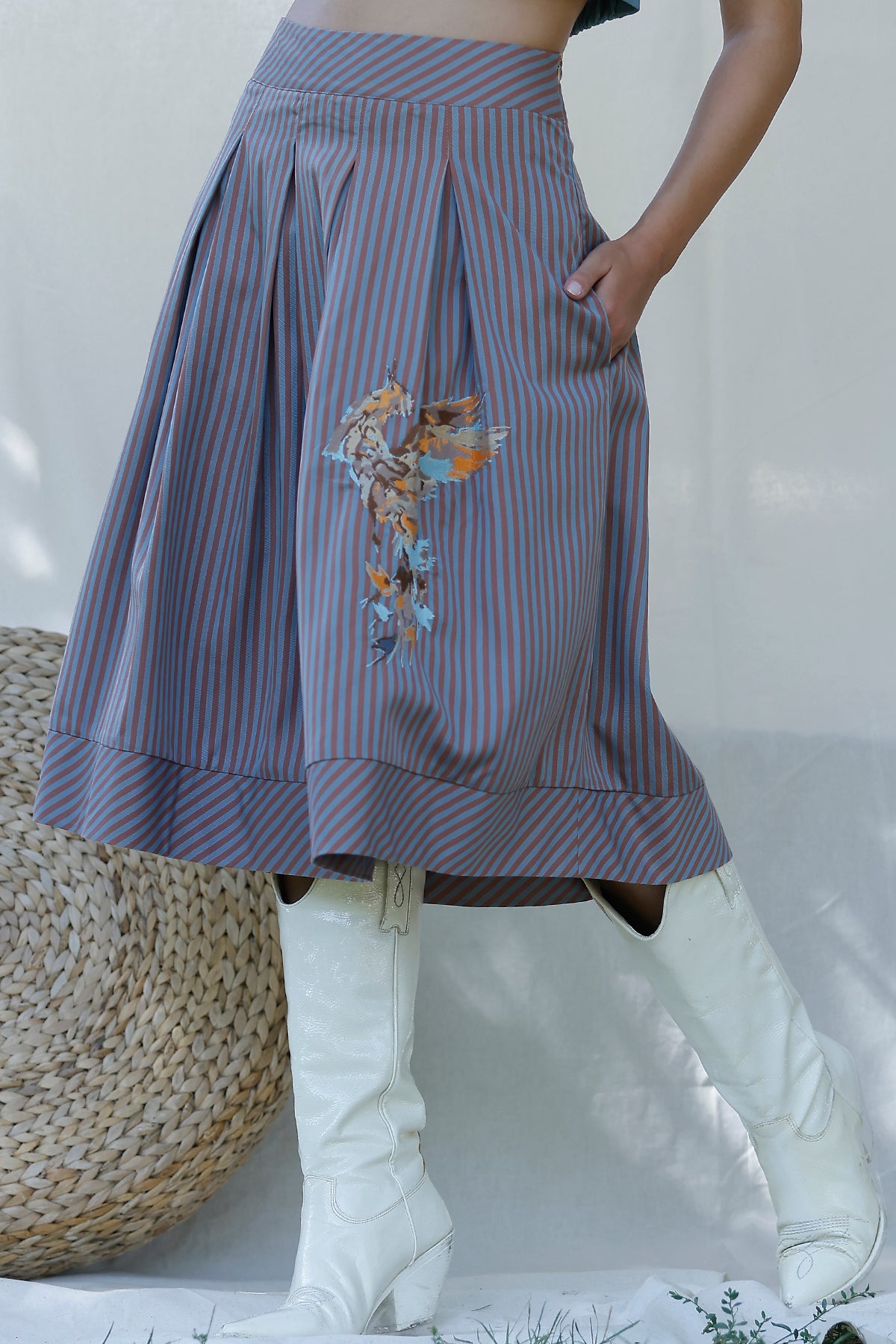 Anka Çizgili Etek Mavi