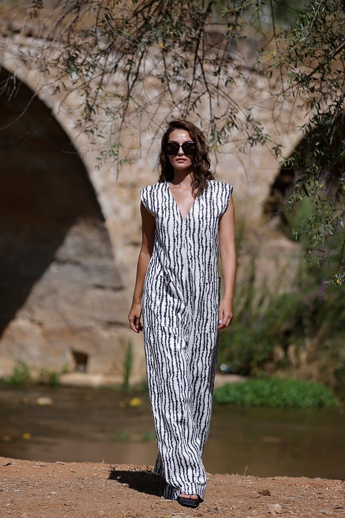First Lady Baskılı Tulum Siyah-Beyaz