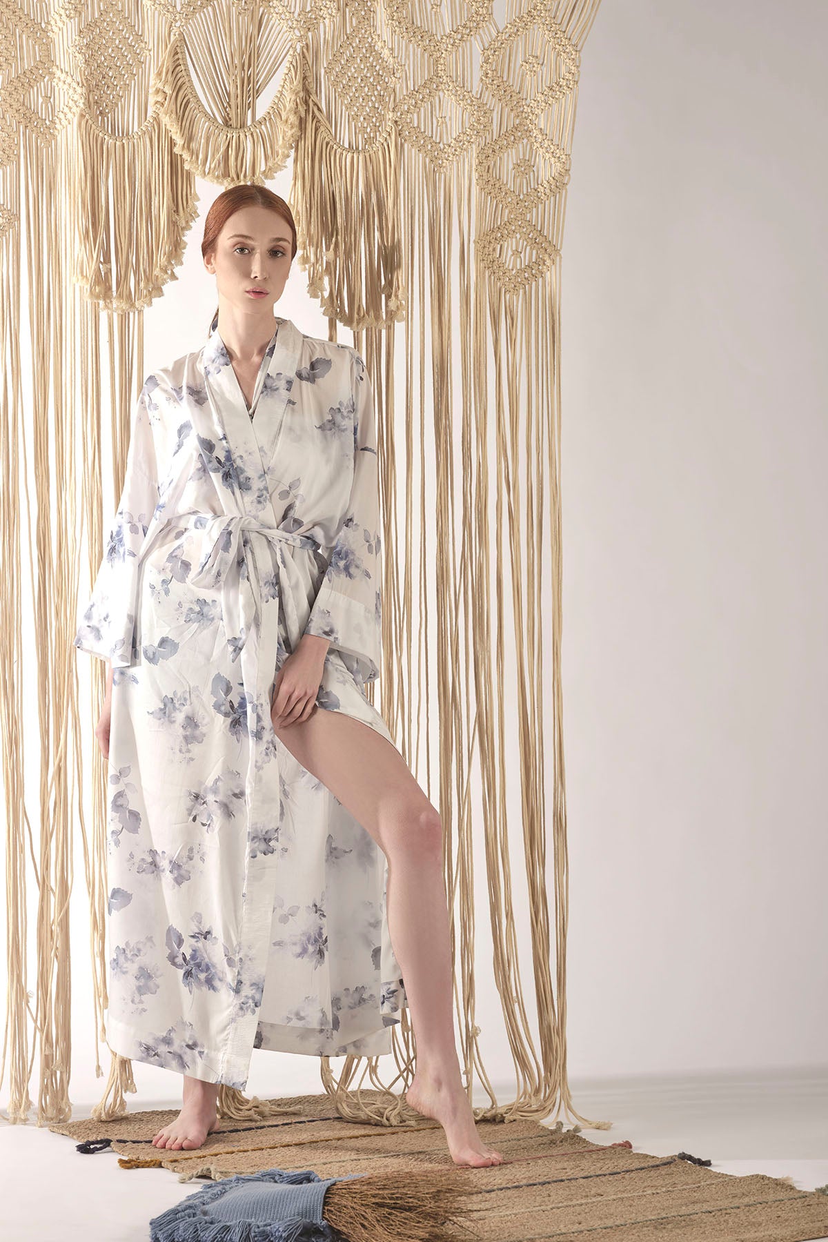 Bleu Blanc Askılı Bluz Short Kimono Takım